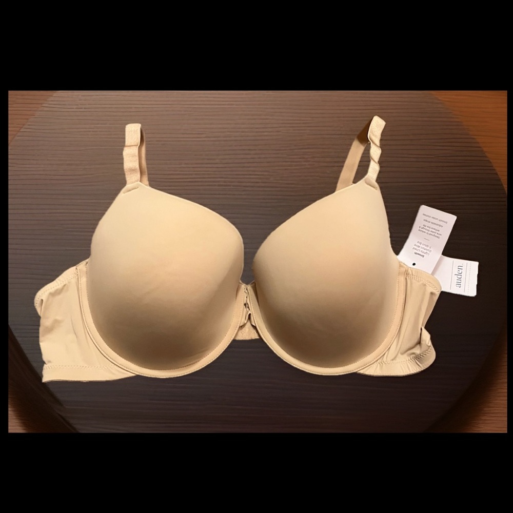 Auden-Beige Demi Coverage Light Lift Plunge Push-Up Wire Free Molded Cups Bra